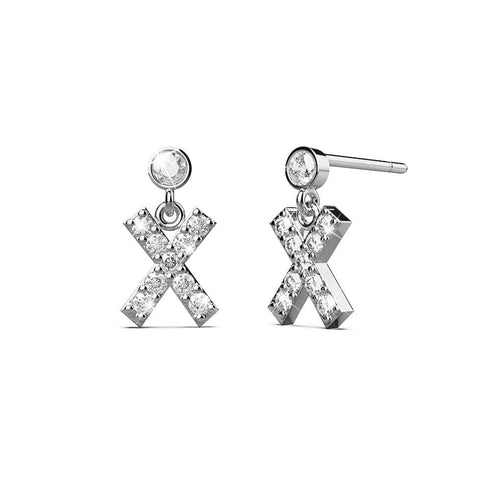 Solid 925 Sterling Silver Initial Crystal Personalised Alphabet Letter Earrings